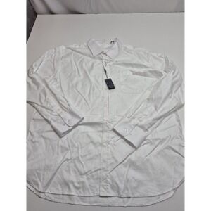 EnZone Dress Shirt Mens 18.5 36/37 White Cotton Twill Made Italy Long Sleeve
